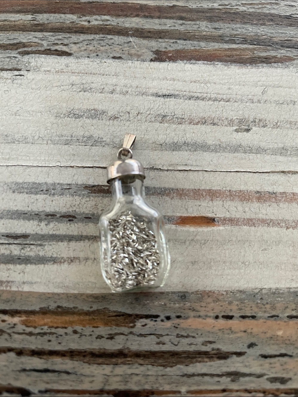Vintage Mini Glass Bottle Pendant with Sterling Cap & Filler - Stamped 925 Italy